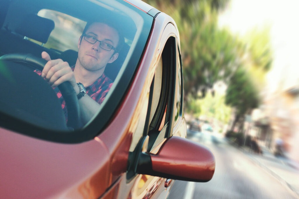 red riding car